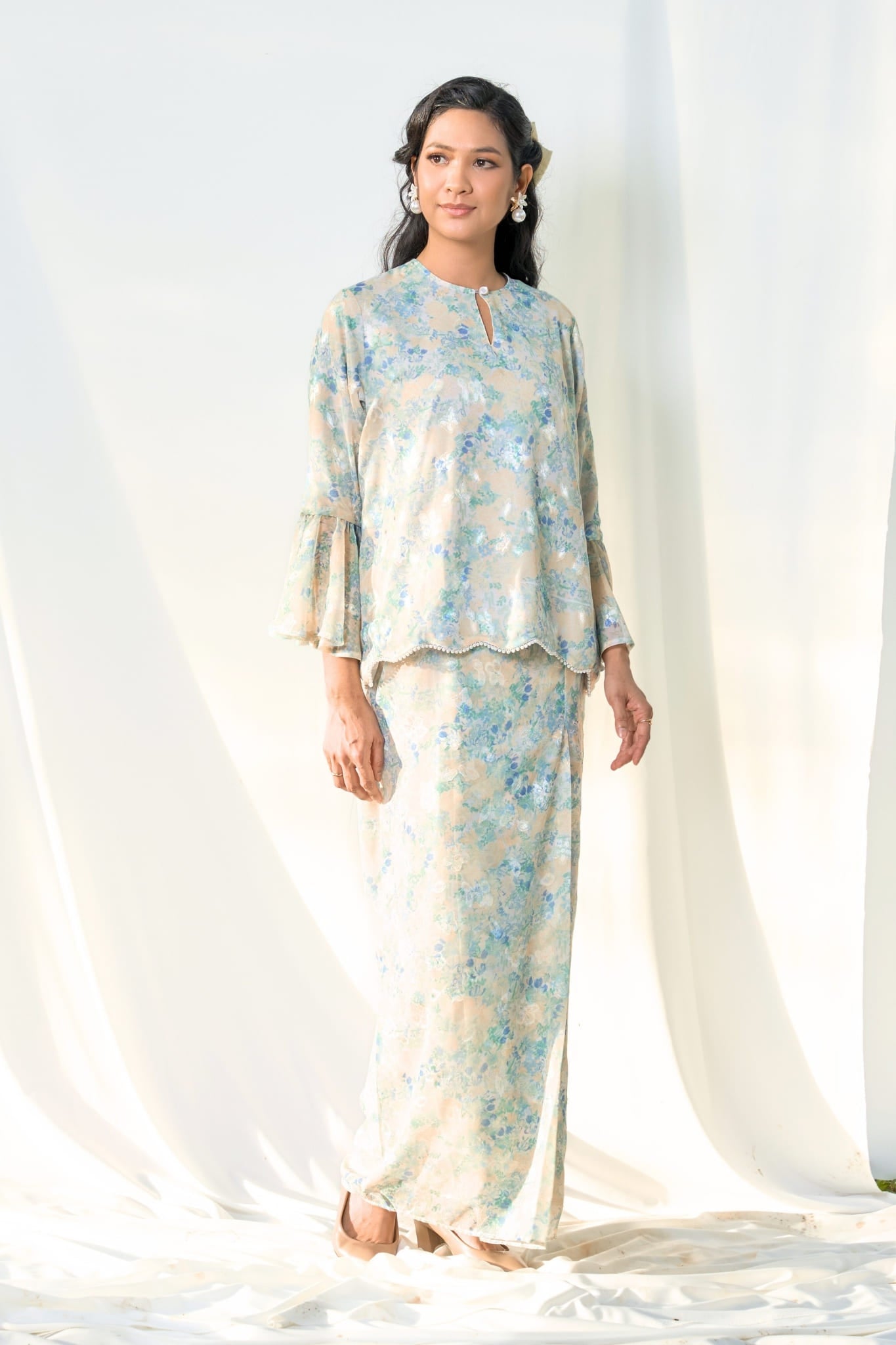 Kurung Melur Seirama in Irama Suria (Blue & Yellow)