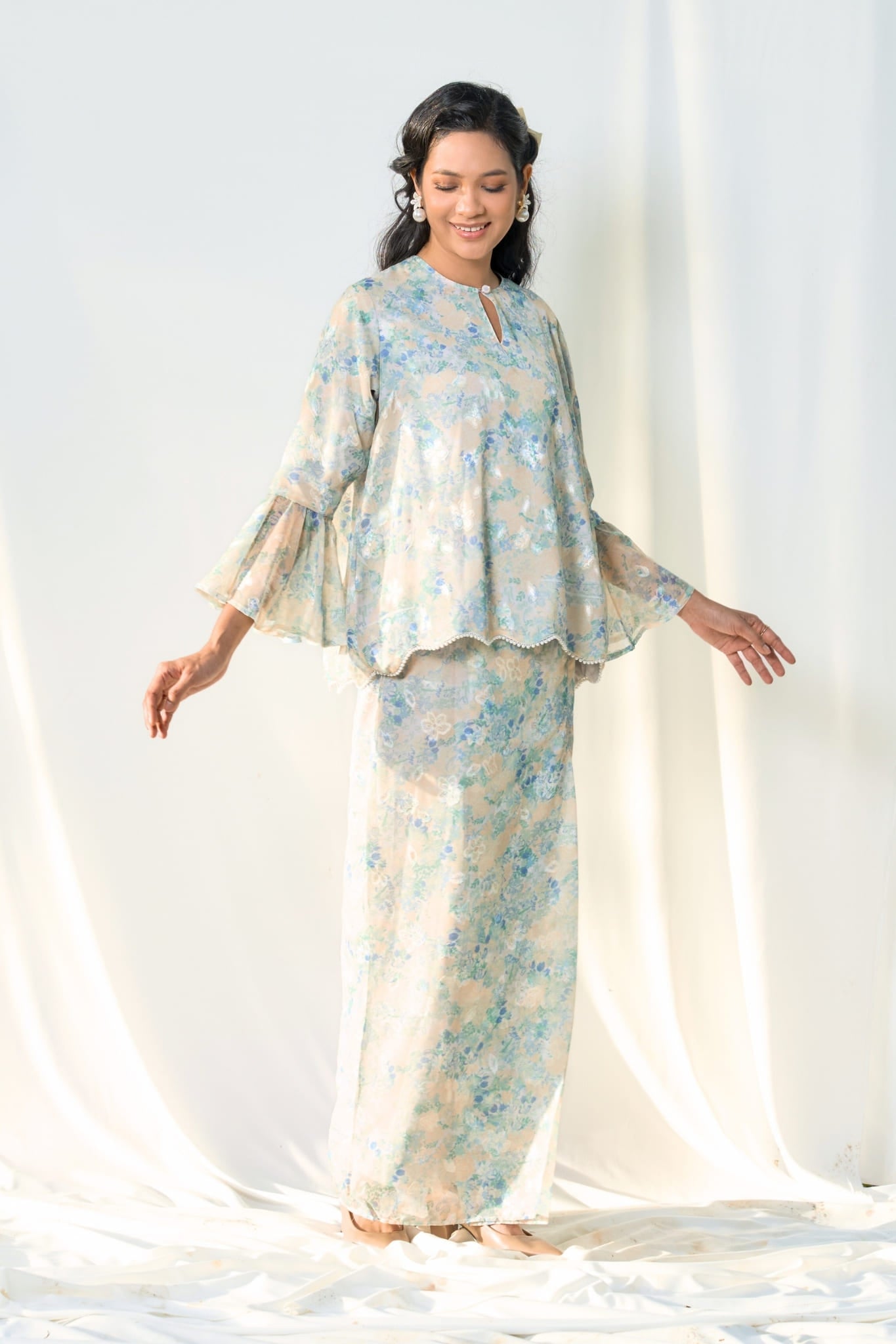 Kurung Melur Seirama in Irama Suria (Blue & Yellow)