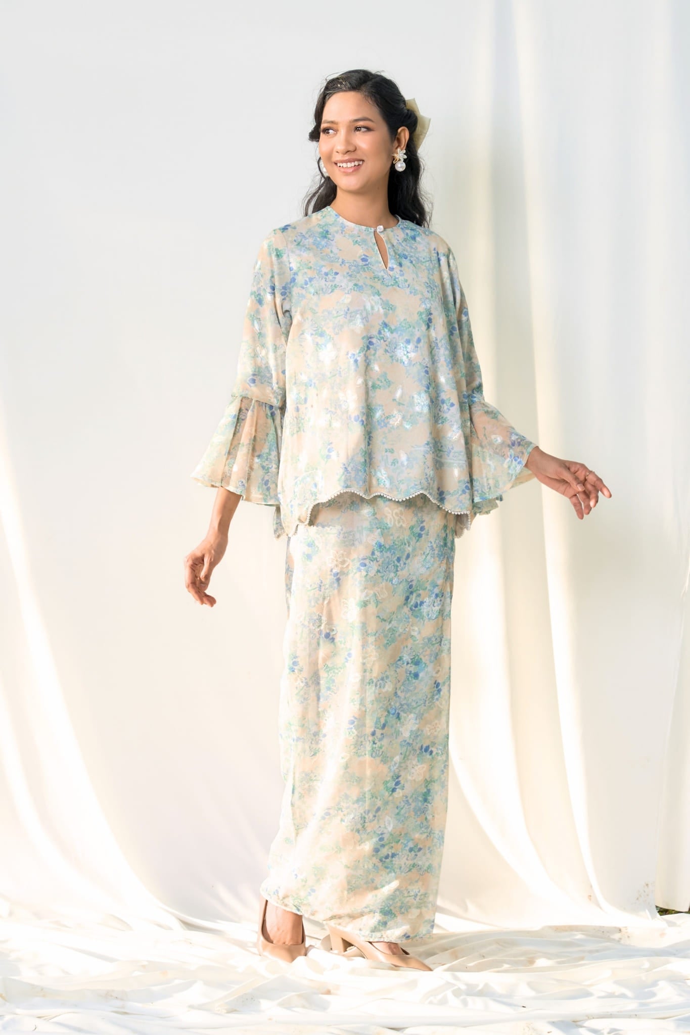 Kurung Melur Seirama in Irama Suria (Blue & Yellow)