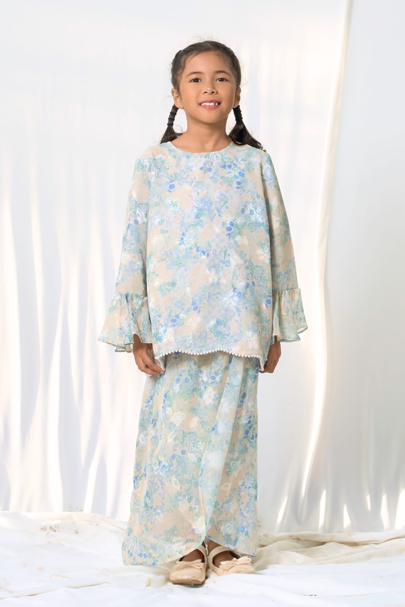 Little Kurung Melur Seirama in Irama Suria (Blue & Yellow)