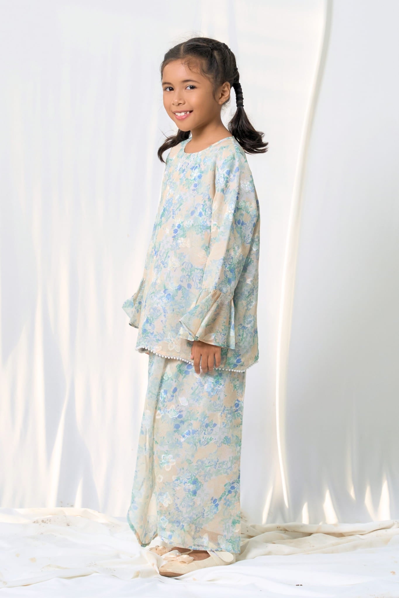 Little Kurung Melur Seirama in Irama Suria (Blue & Yellow)