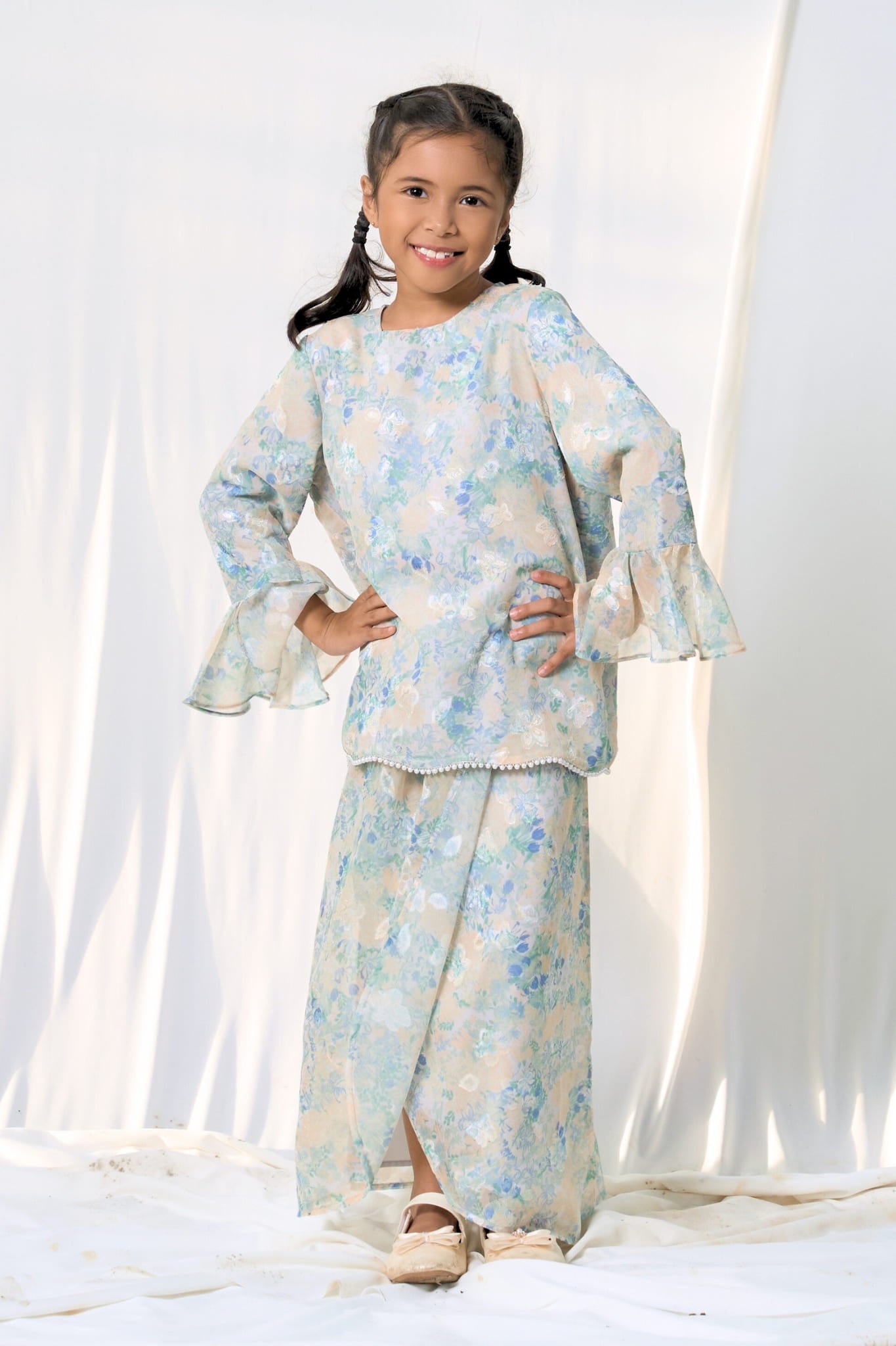 Little Kurung Melur Seirama in Irama Suria (Blue & Yellow)