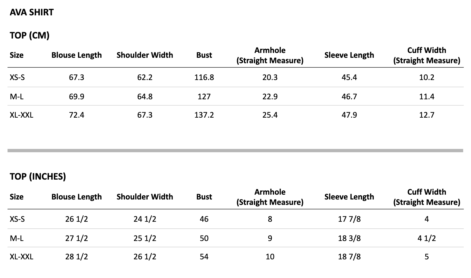 Size guide