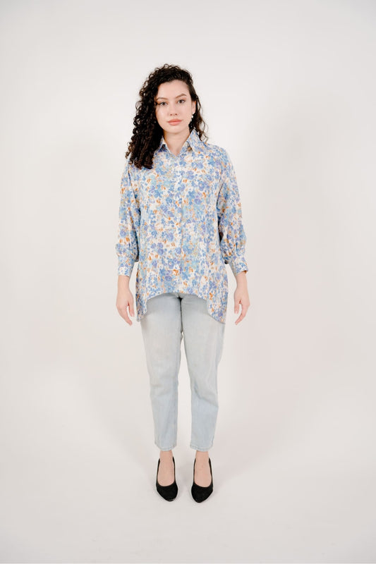 Maya Shirt in Blue Ikat Print