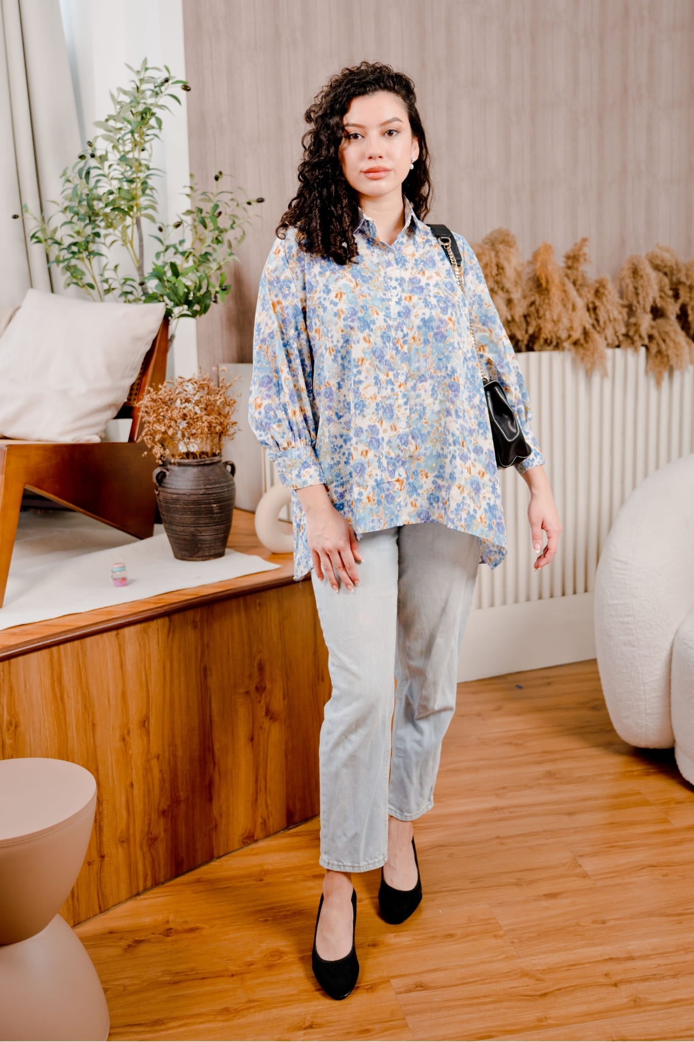 Maya Shirt in Blue Ikat Print