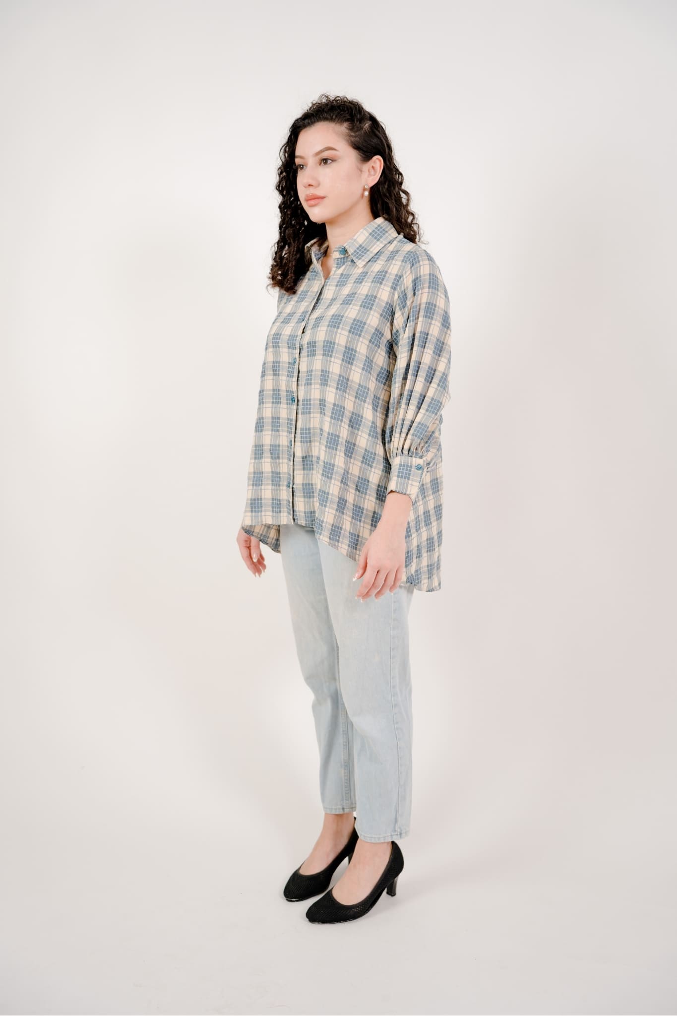 Maya Shirt in Blue Plaid 2 (Large Plaid)