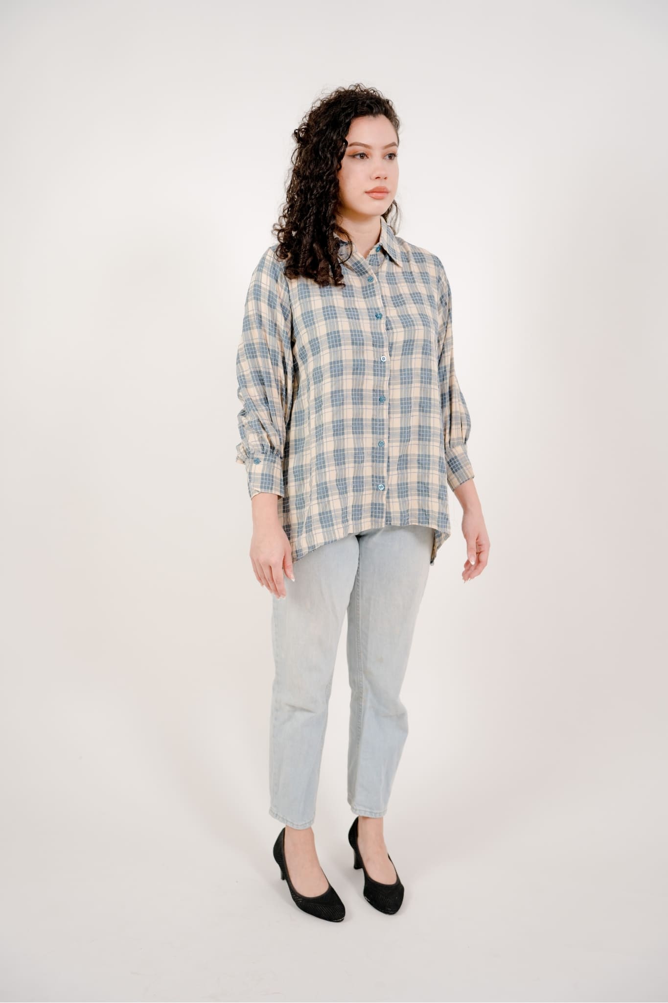 Maya Shirt in Blue Plaid 2 (Large Plaid)