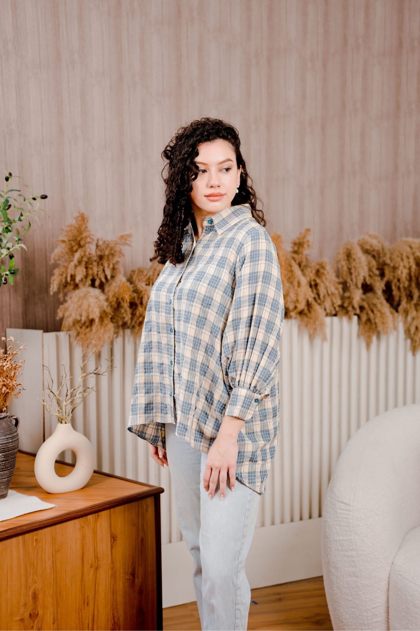 Maya Shirt in Blue Plaid 2 (Large Plaid)