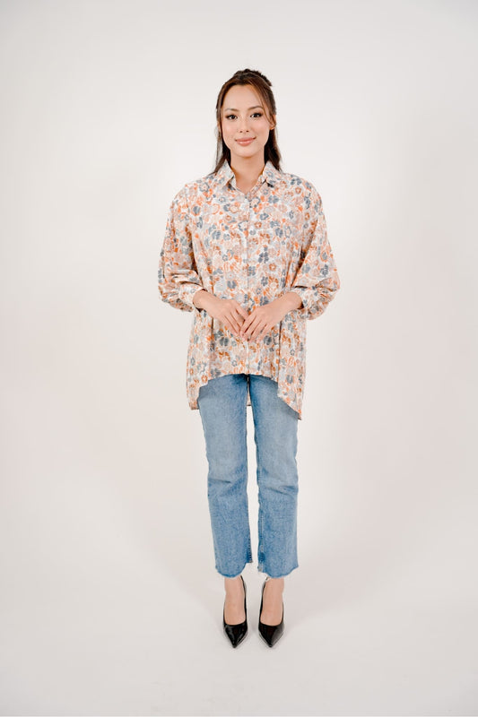 Maya Shirt in Brown Ikat Print
