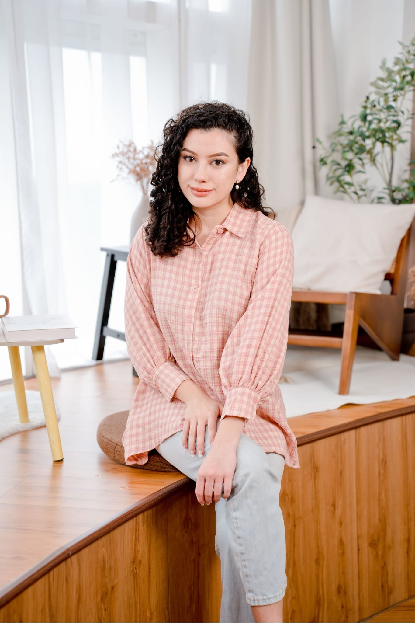 Maya Shirt in Pink and Yellow Plaid