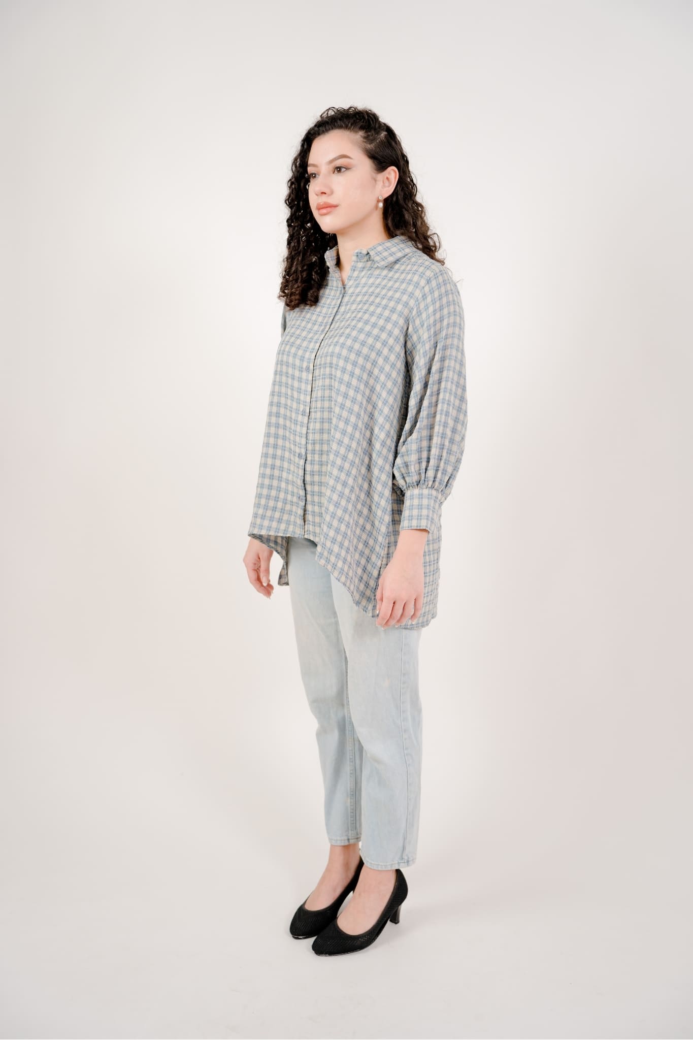 Maya Shirt in Blue Plaid 1 (Small Plaid)