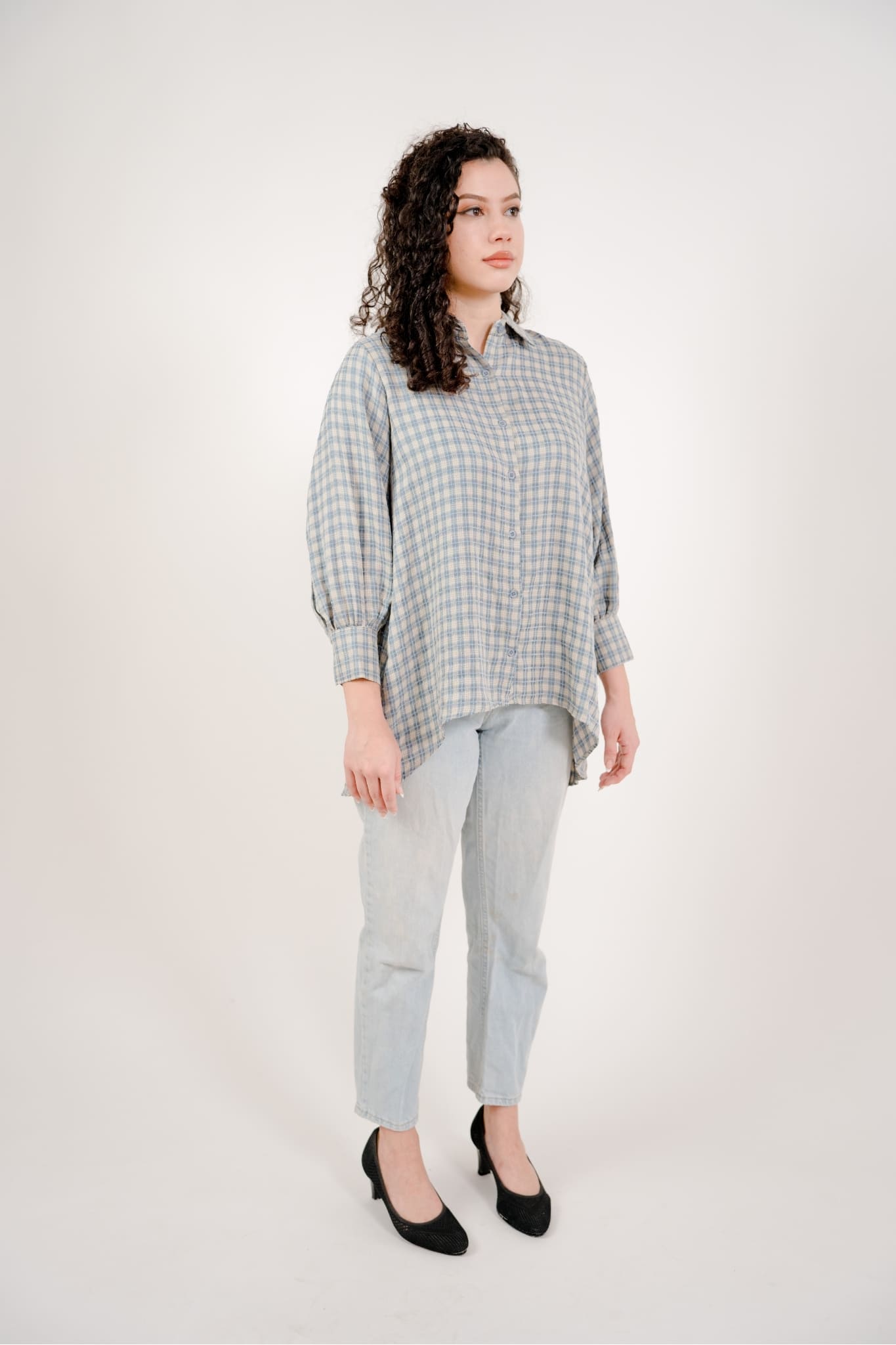 Maya Shirt in Blue Plaid 1 (Small Plaid)