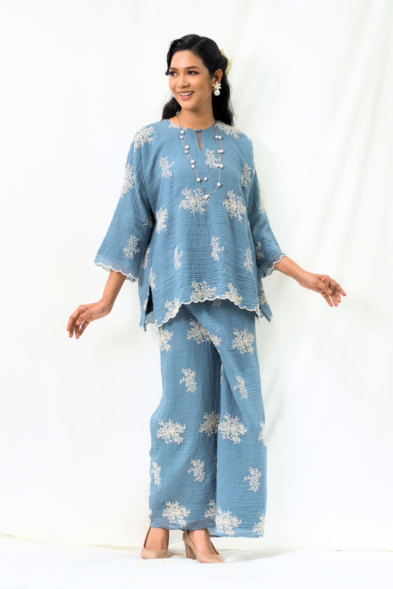 Kurung Kedah Suri Seirama in Powder Blue