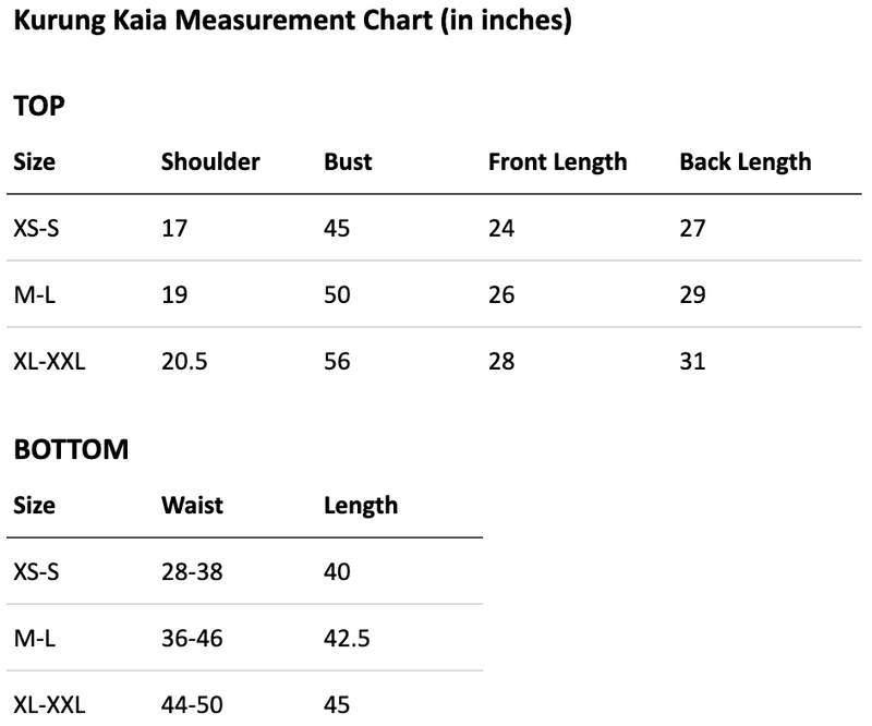 Size chart for Kaia Set in Strawberry Marshmallow