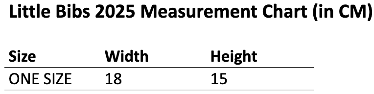 Size chart for Little Bibs by Nurture The Label