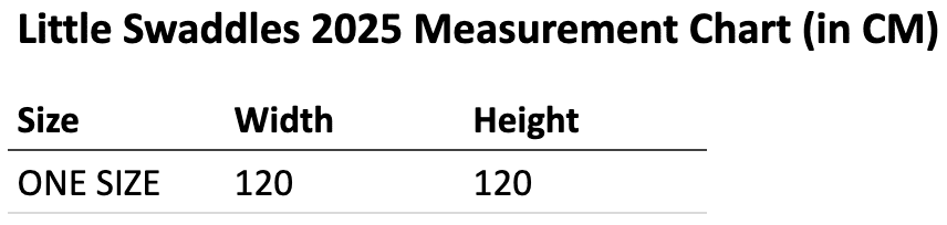 Size chart for Little Swaddles by Nurture The Label
